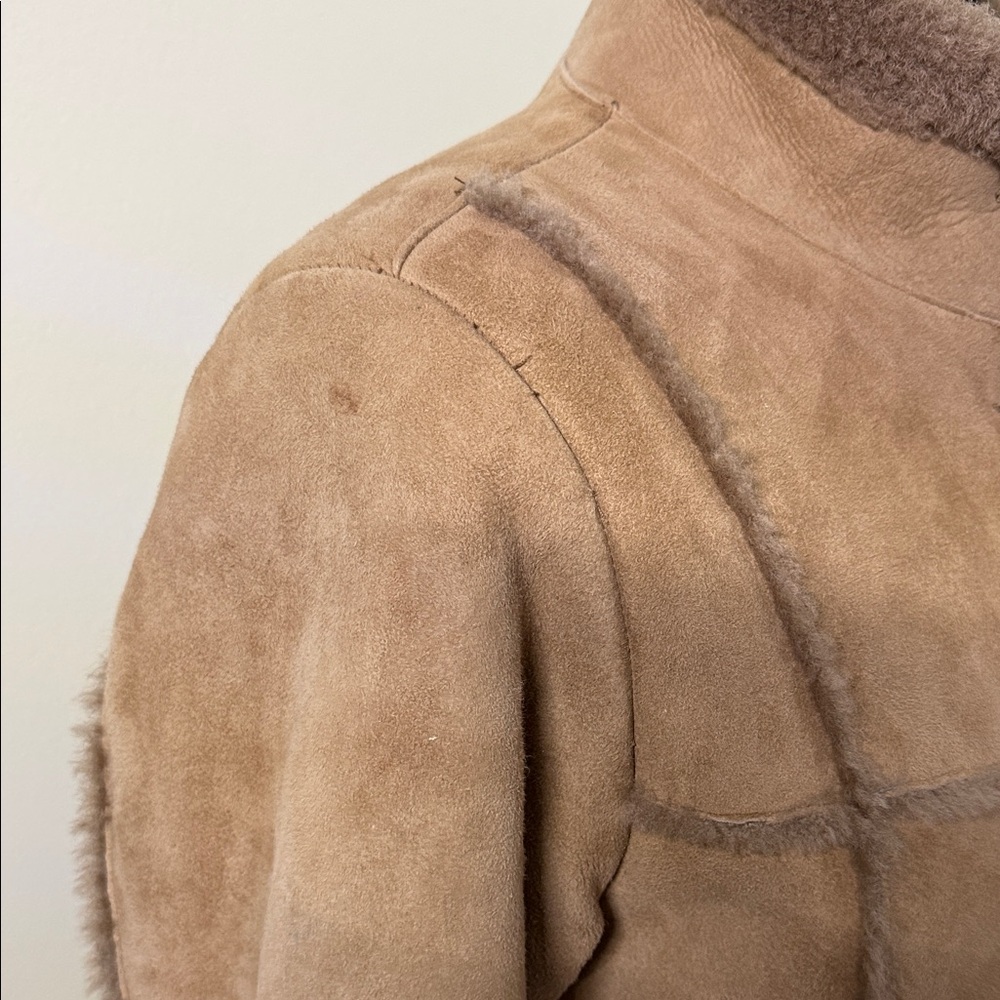 Women's Tan Shearling Jacket - Picture 10 of 14